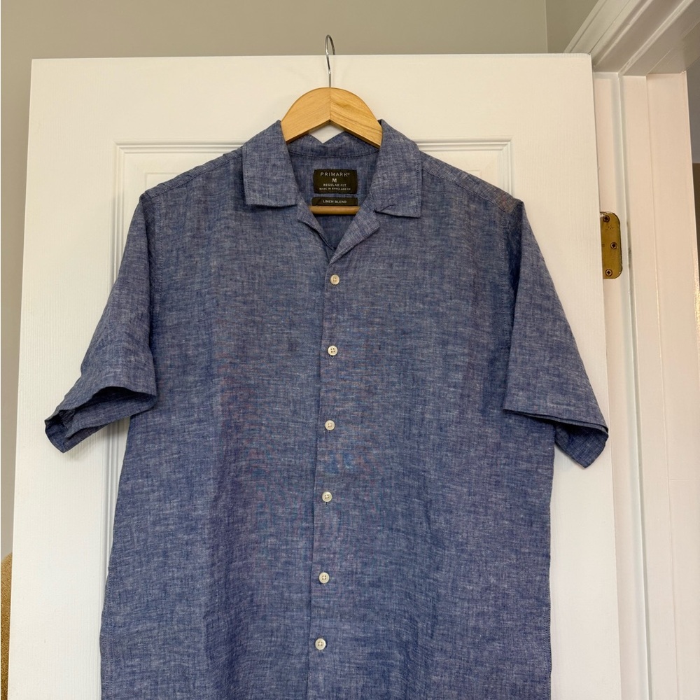 Men's Blue Linen blend half sleeve Shirt